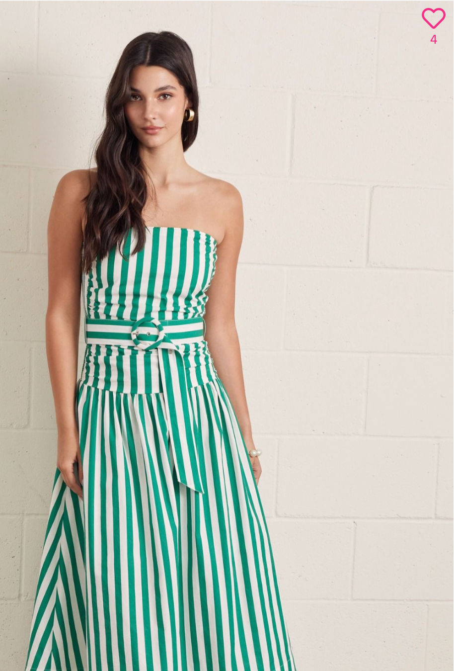 2452 Green Striped Strapless Midi Dress