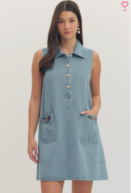2450 Light Blue Collar Sleeveless Dress