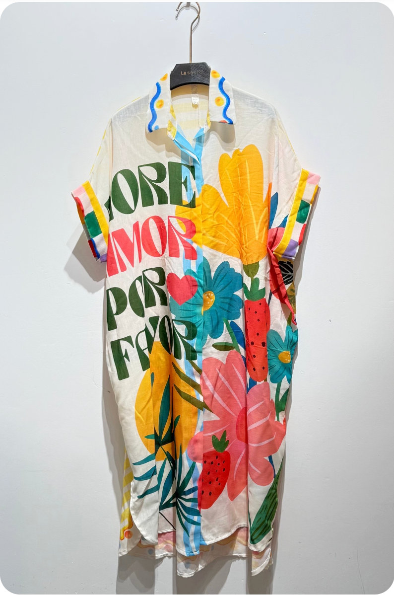 2491 More Amor Por Favor Onesize Italian Oversized Button Down Dress
