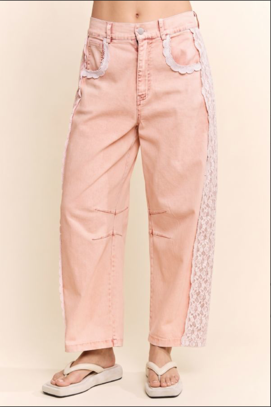 2530 Light Pink Lace Barrel Pant