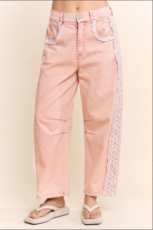 2530 Light Pink Lace Barrel Pant