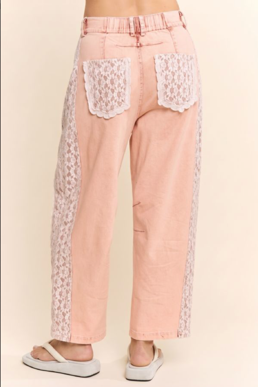 2530 Light Pink Lace Barrel Pant