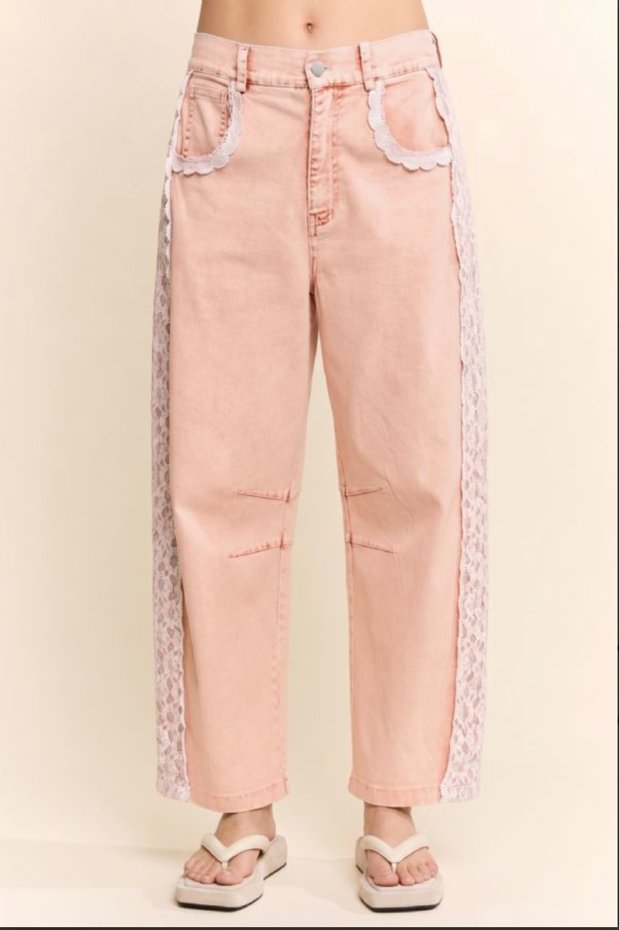 2530 Light Pink Lace Barrel Pant