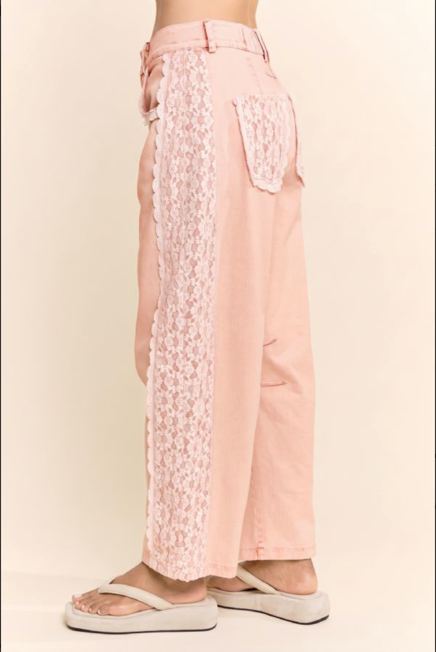 2530 Light Pink Lace Barrel Pant