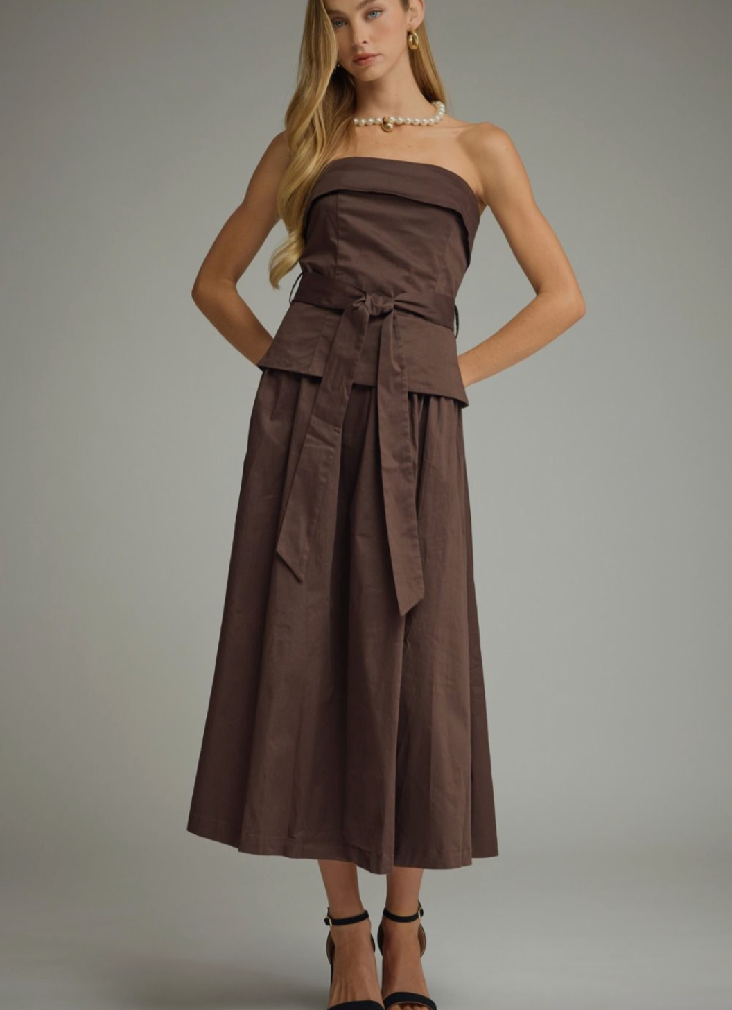 2732 Chocolate Strapless Midi Dress