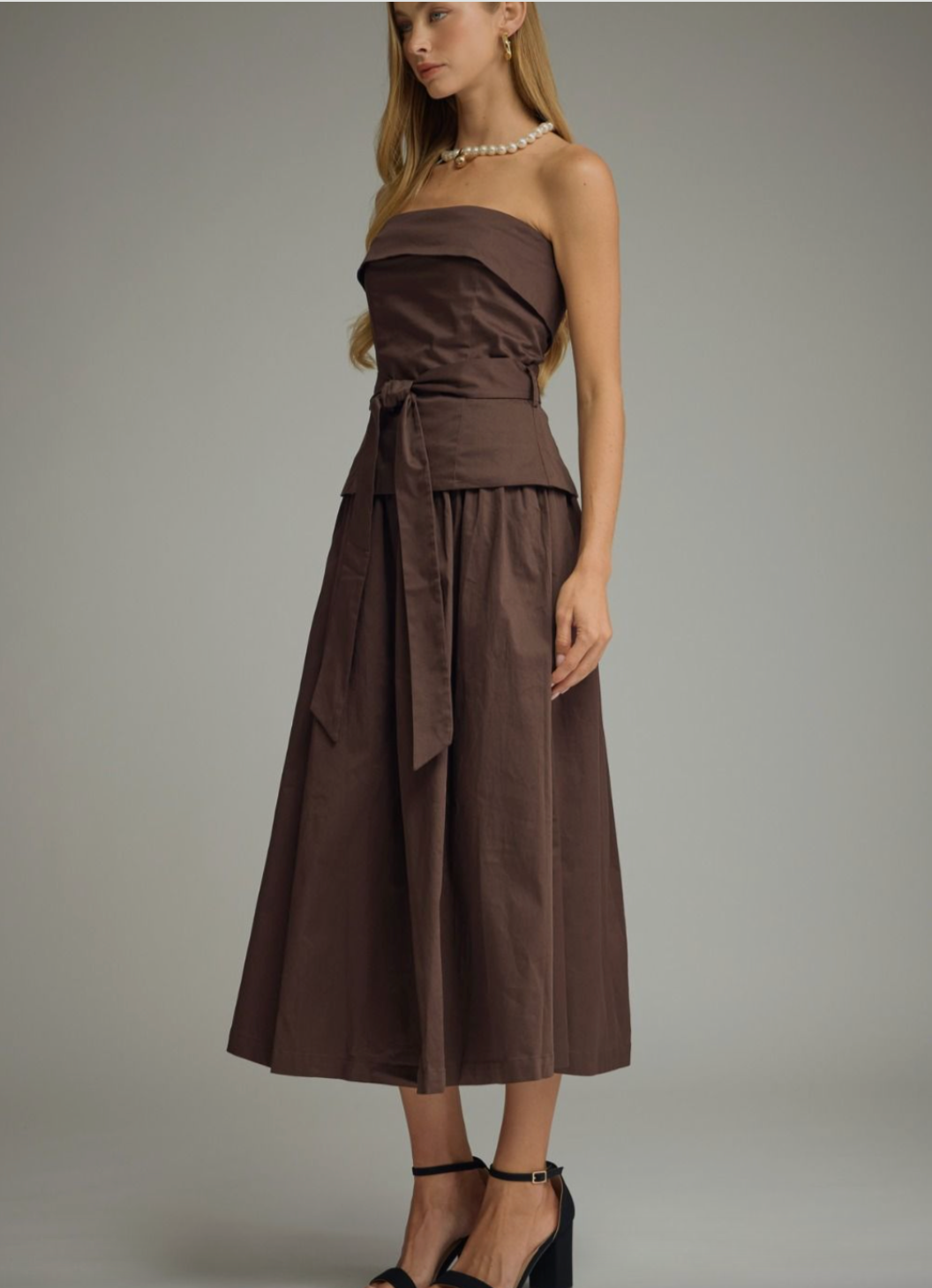 2732 Chocolate Strapless Midi Dress
