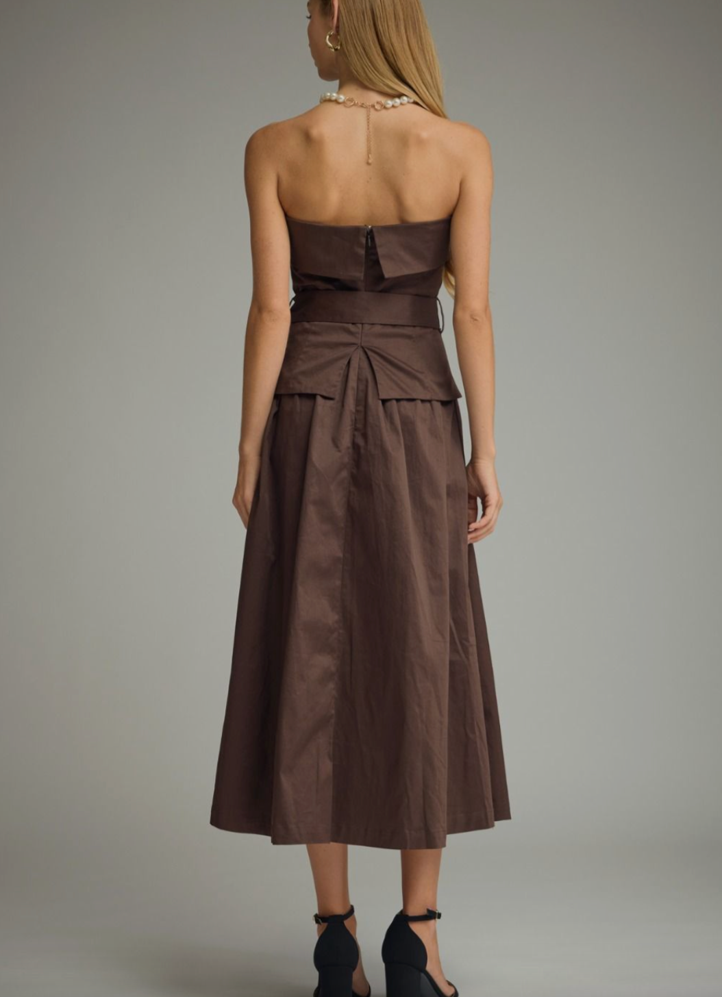 2732 Chocolate Strapless Midi Dress