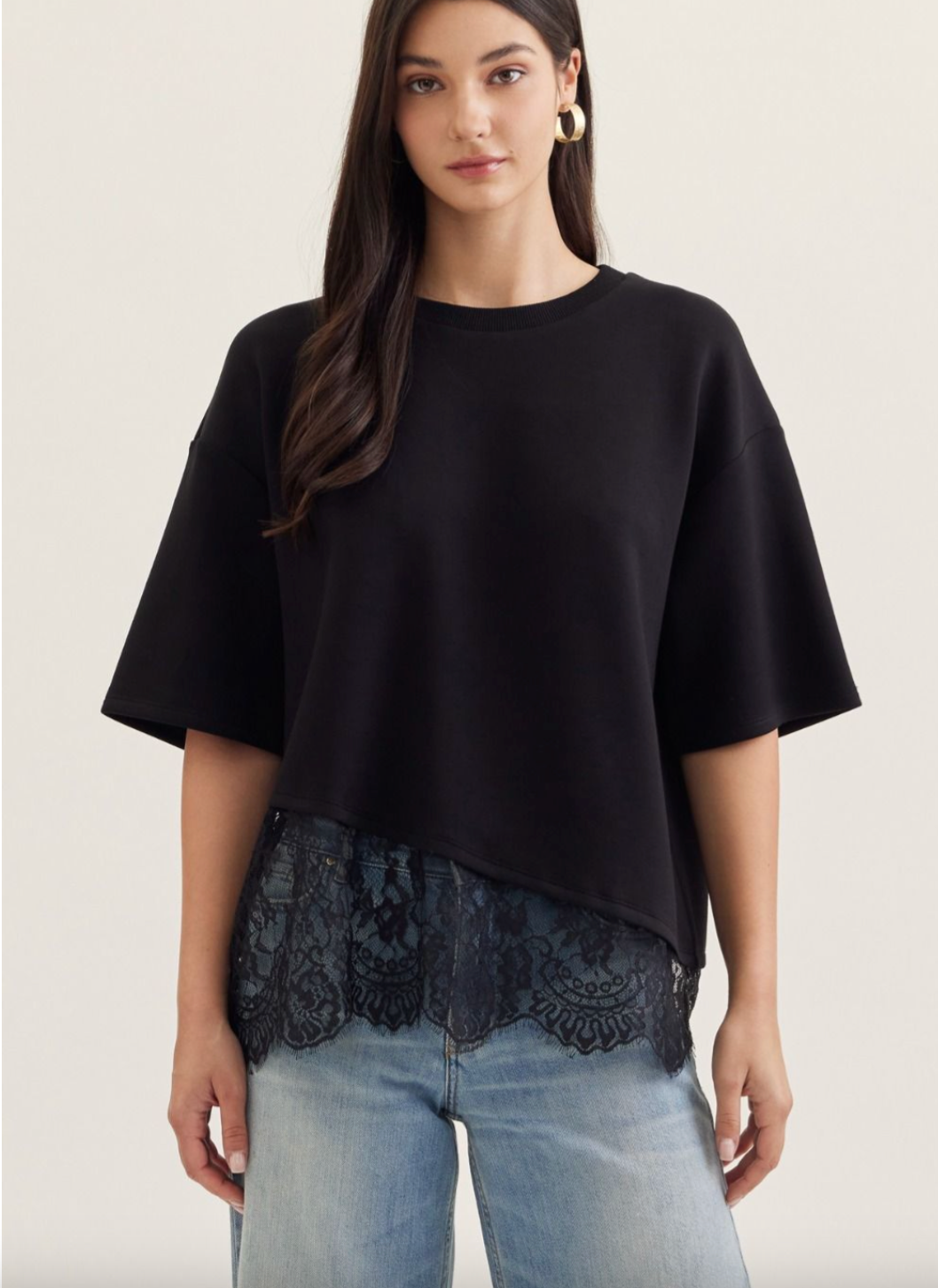 2733 Black Lace T-Shirt Top