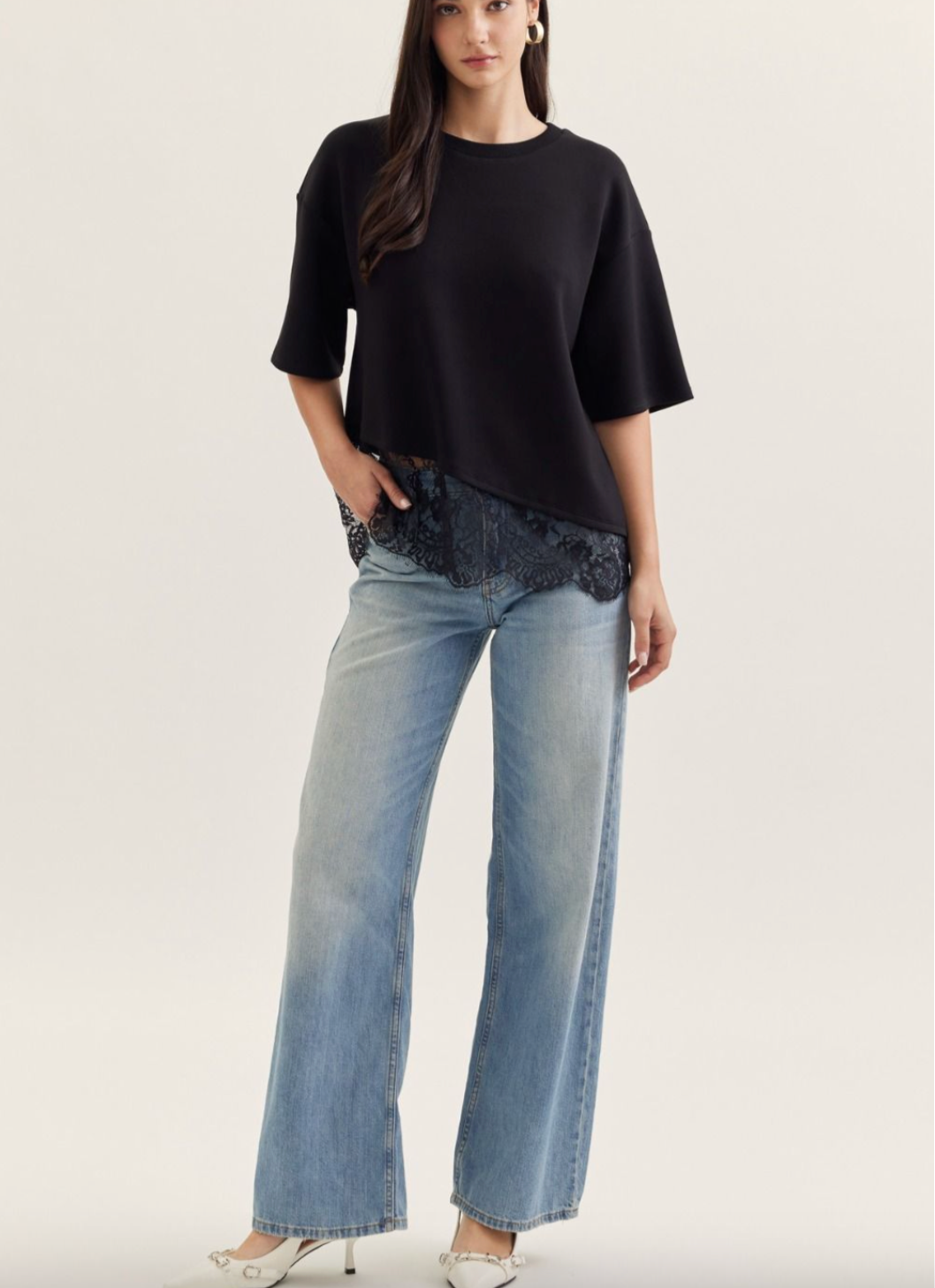 2733 Black Lace T-Shirt Top
