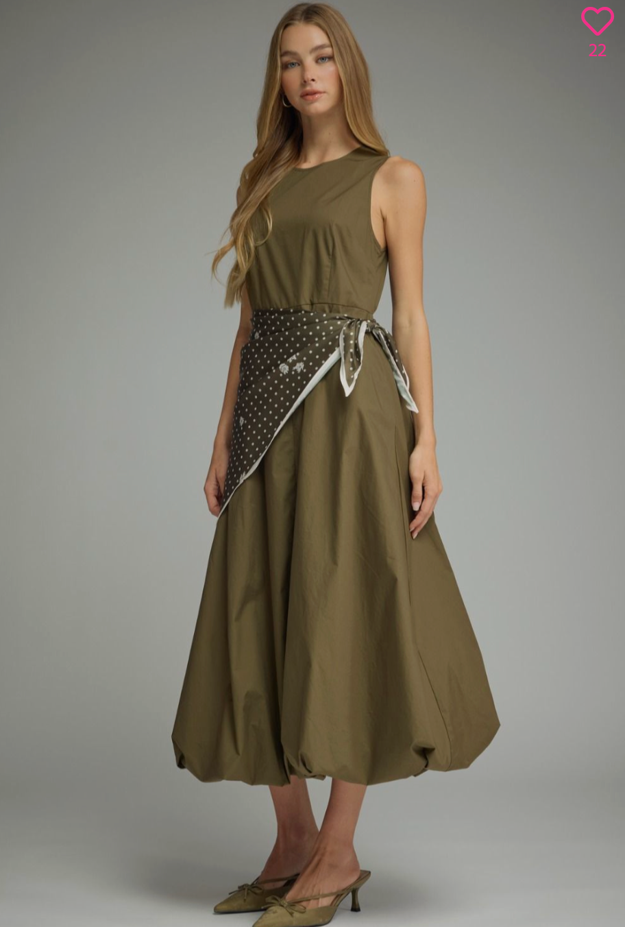 2634 Bubble Skirt Midi Dress With Scarf