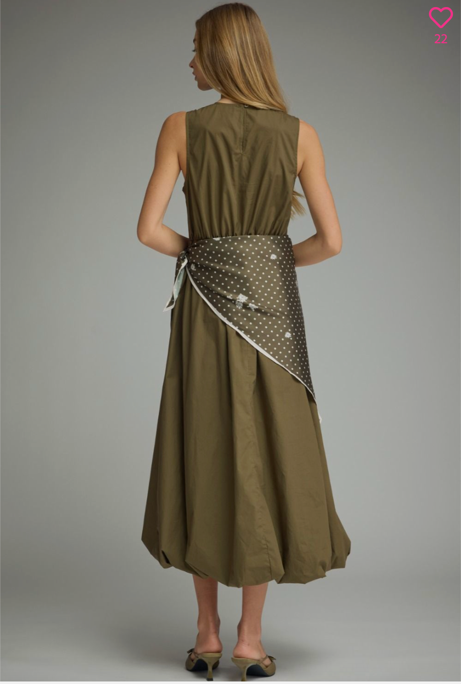2634 Bubble Skirt Midi Dress With Scarf