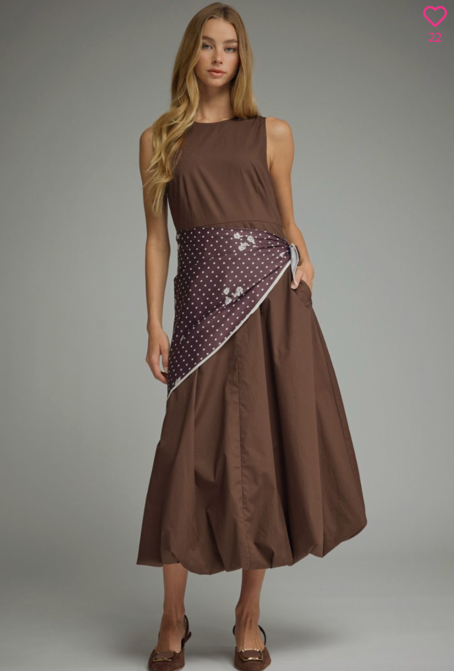 2634 Bubble Skirt Midi Dress With Scarf