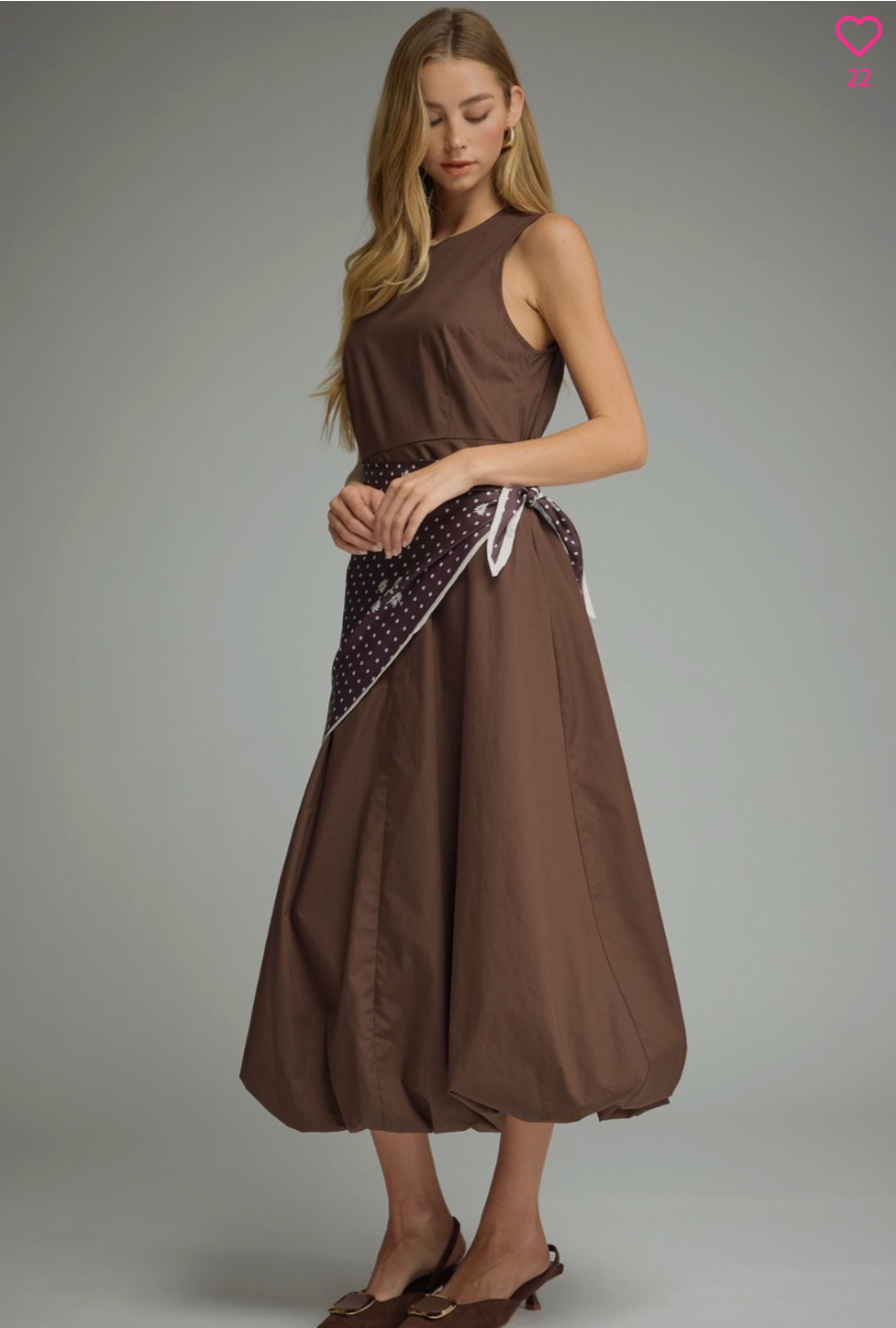 2634 Bubble Skirt Midi Dress With Scarf