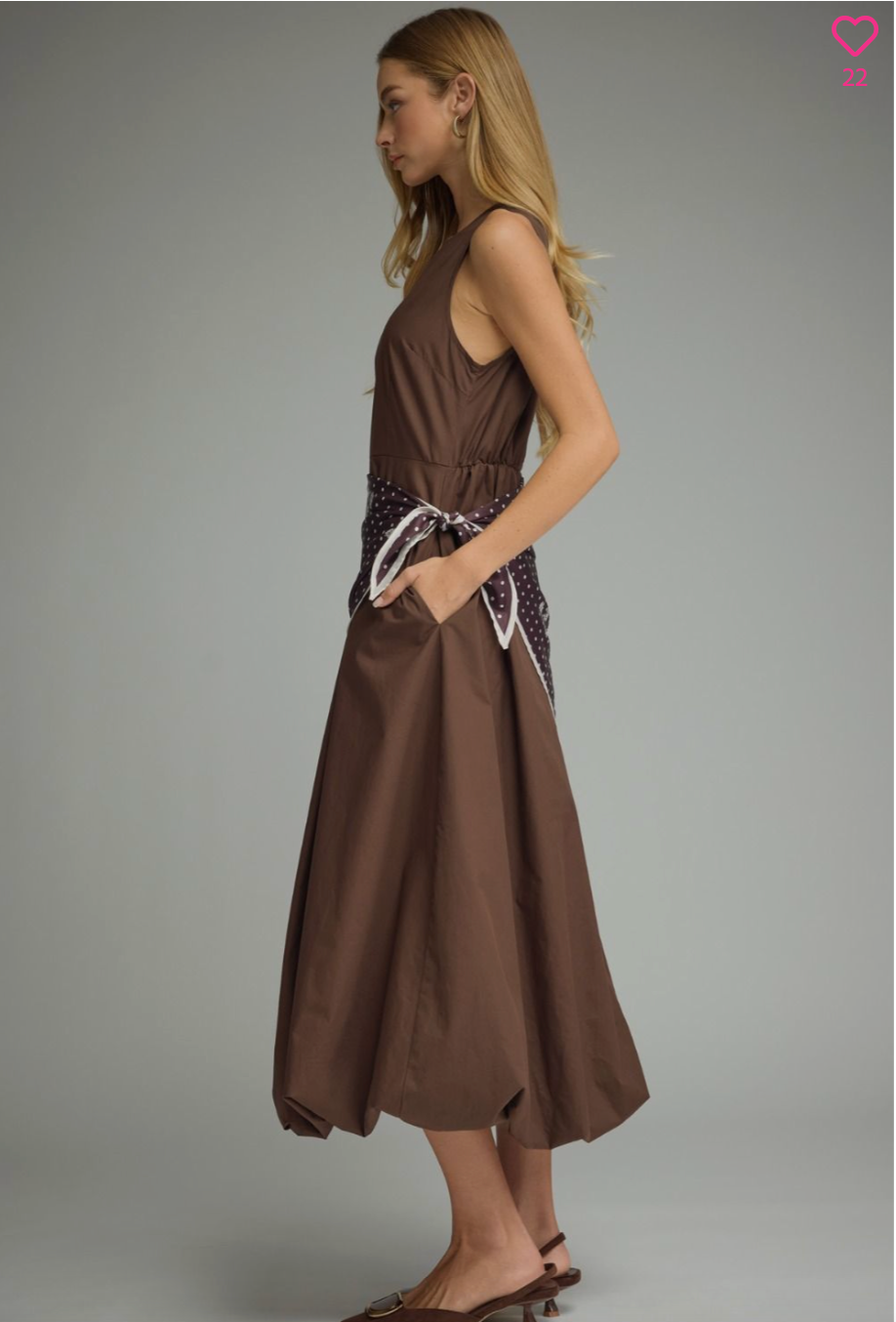 2634 Bubble Skirt Midi Dress With Scarf