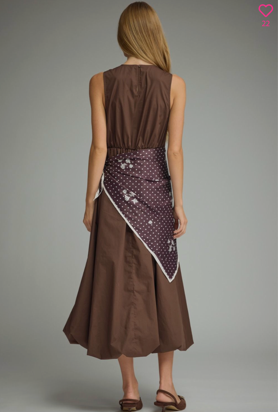 2634 Bubble Skirt Midi Dress With Scarf