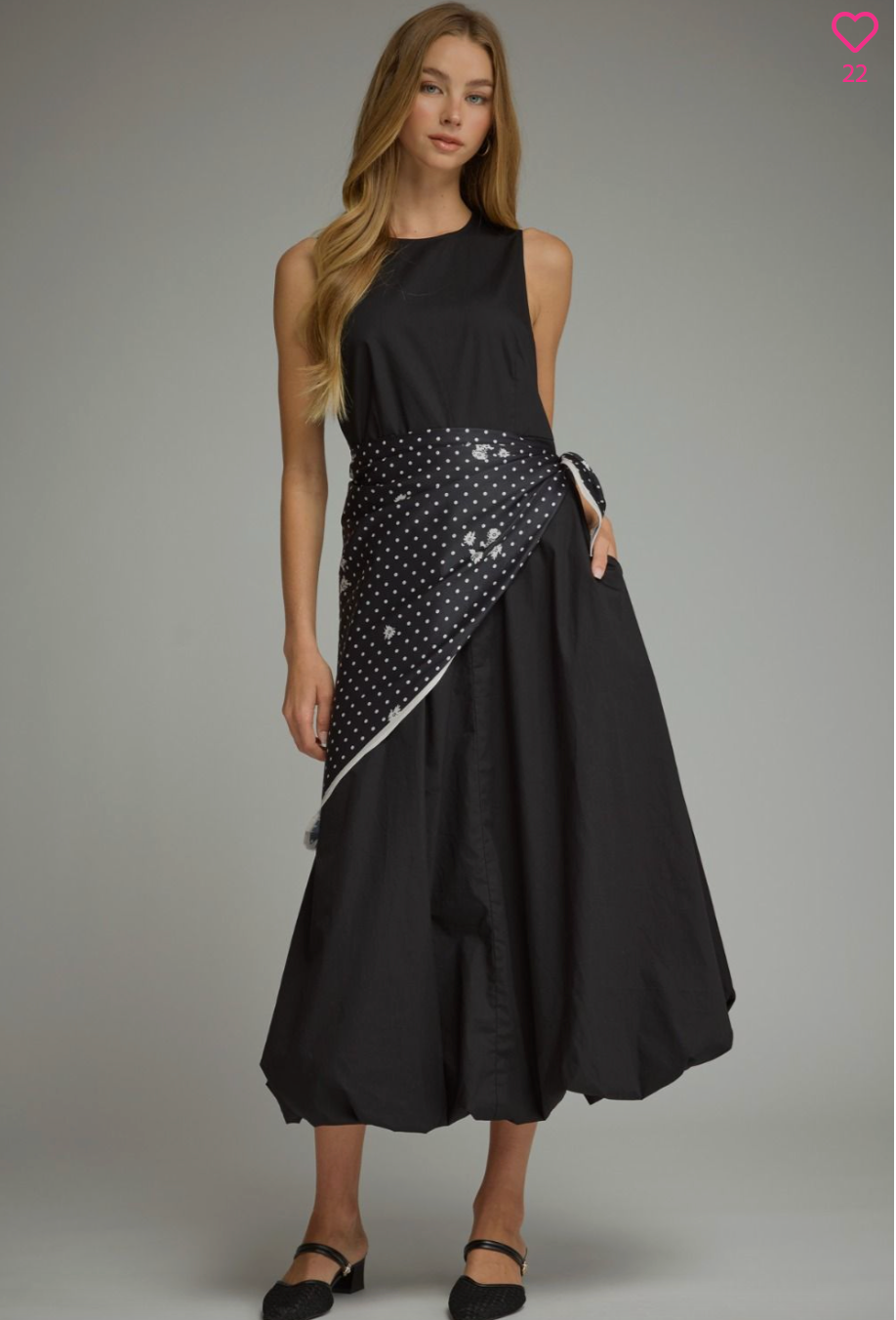2634 Bubble Skirt Midi Dress With Scarf