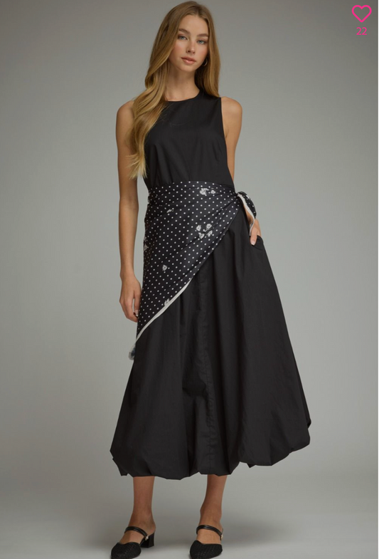 2634 Bubble Skirt Midi Dress With Scarf