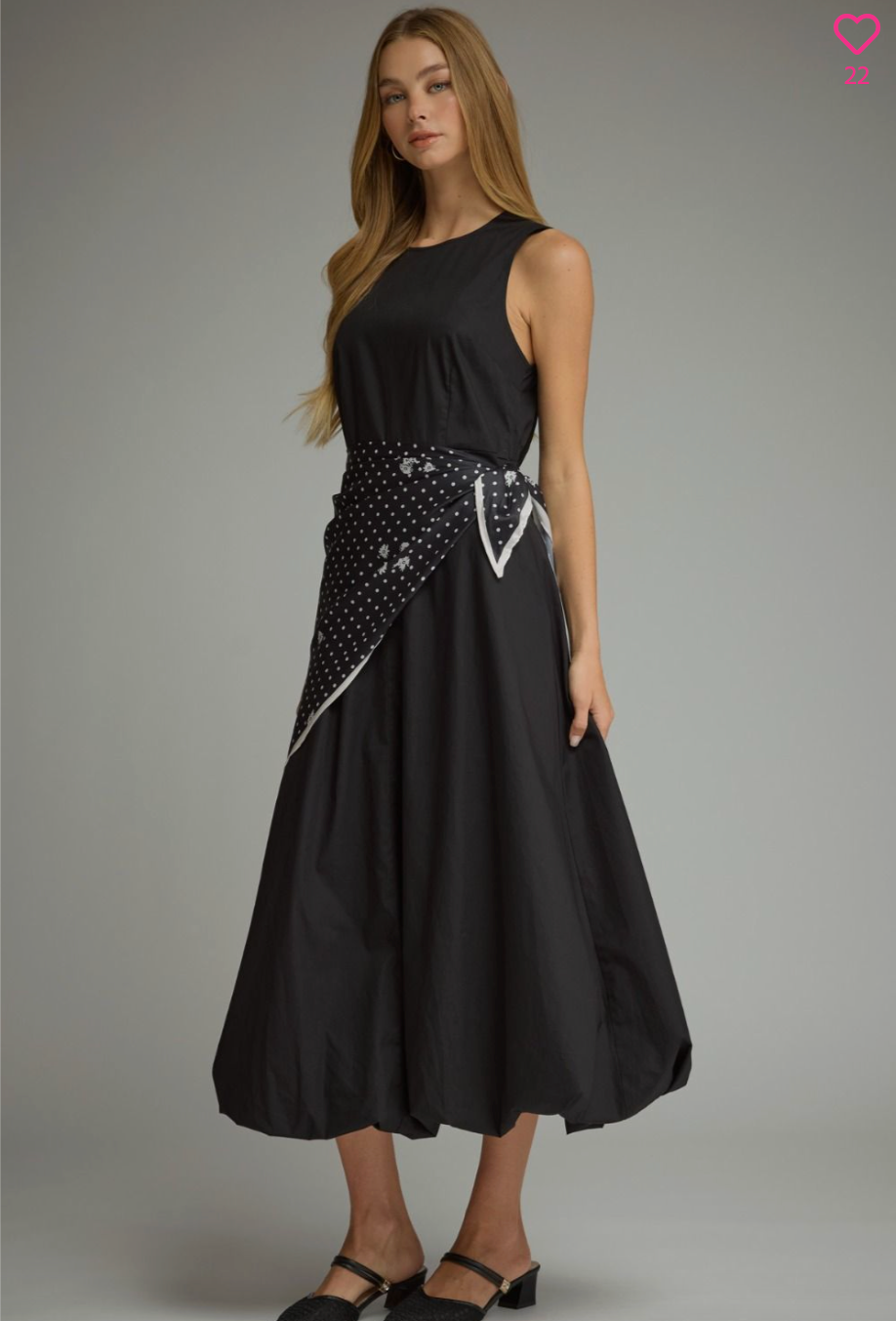 2634 Bubble Skirt Midi Dress With Scarf