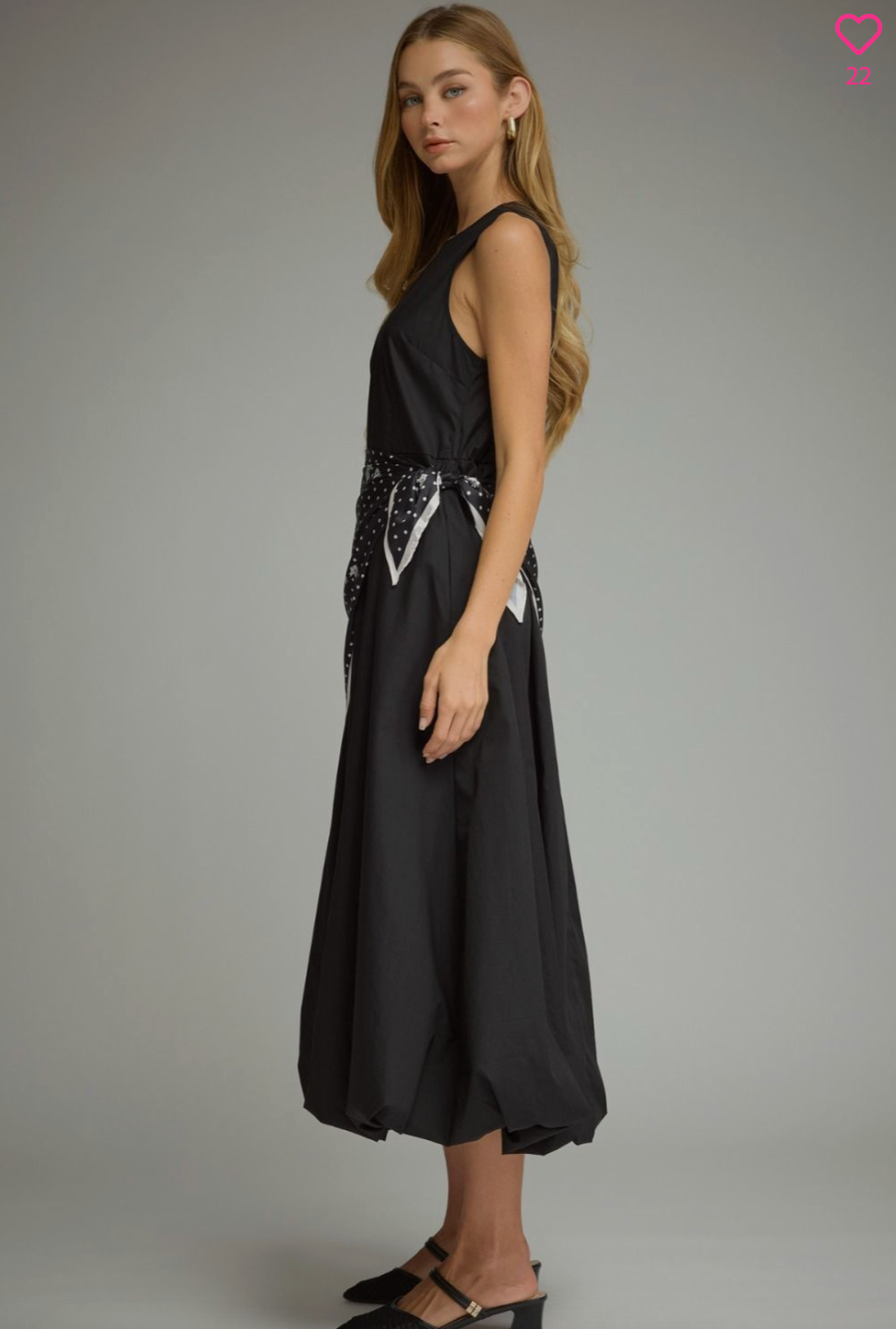 2634 Bubble Skirt Midi Dress With Scarf