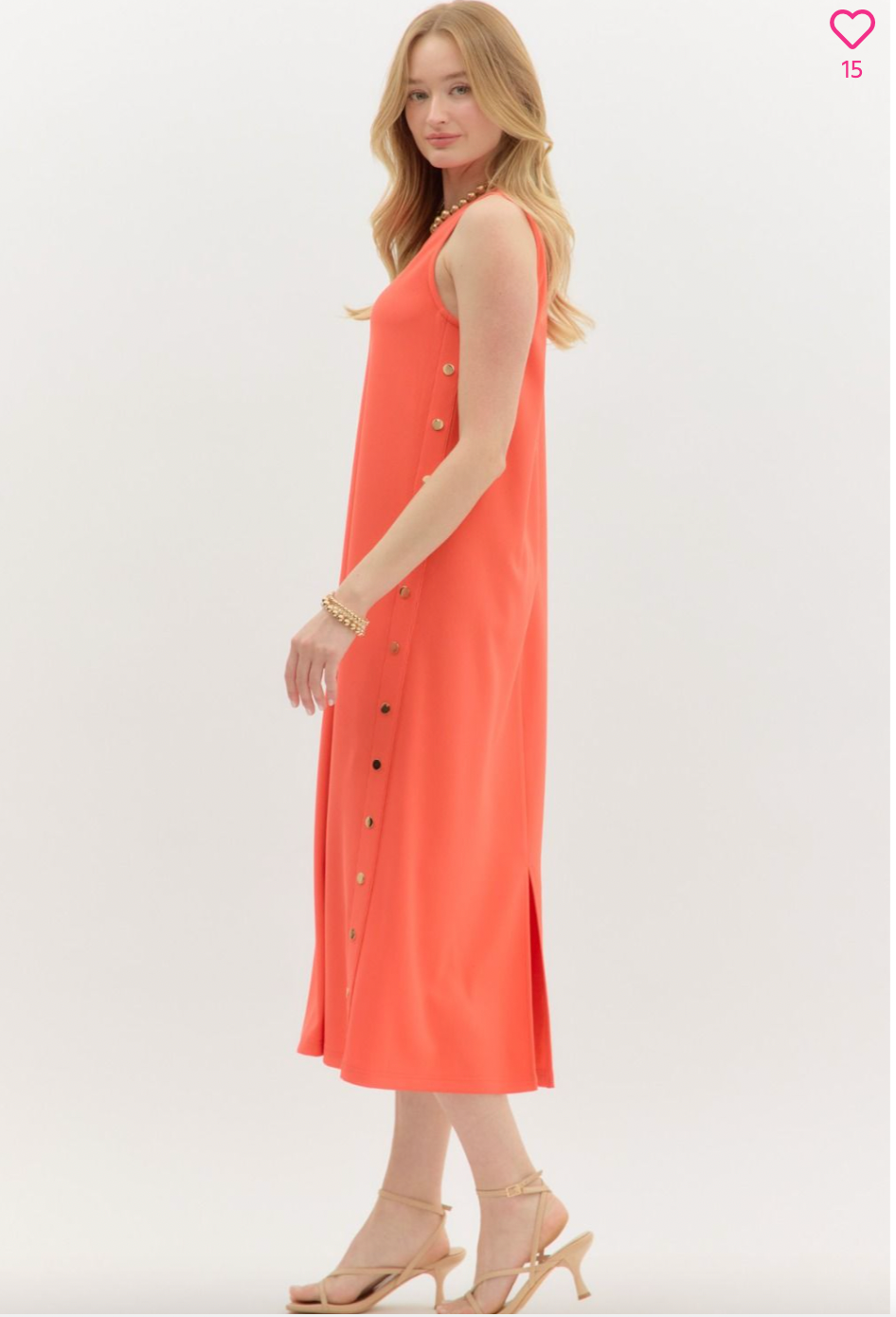 1470 Gold Button Side Dress