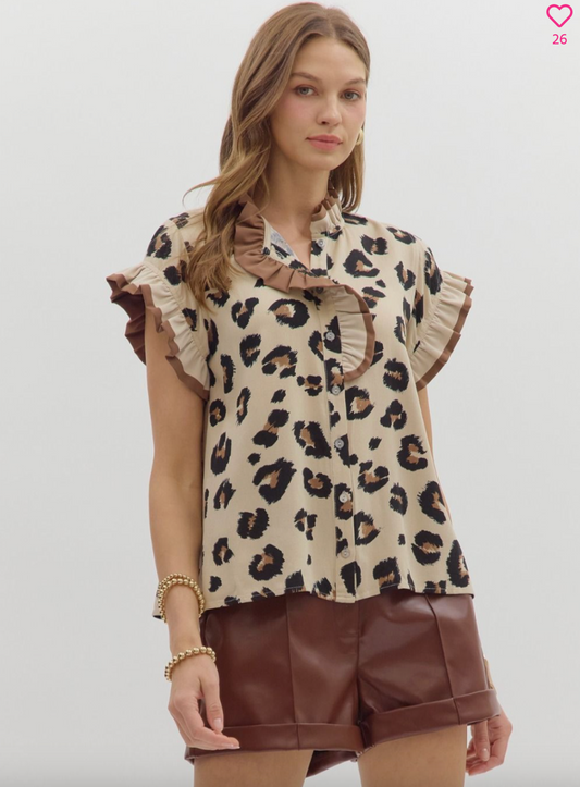 1669 Animal Print Ruffle Shirt