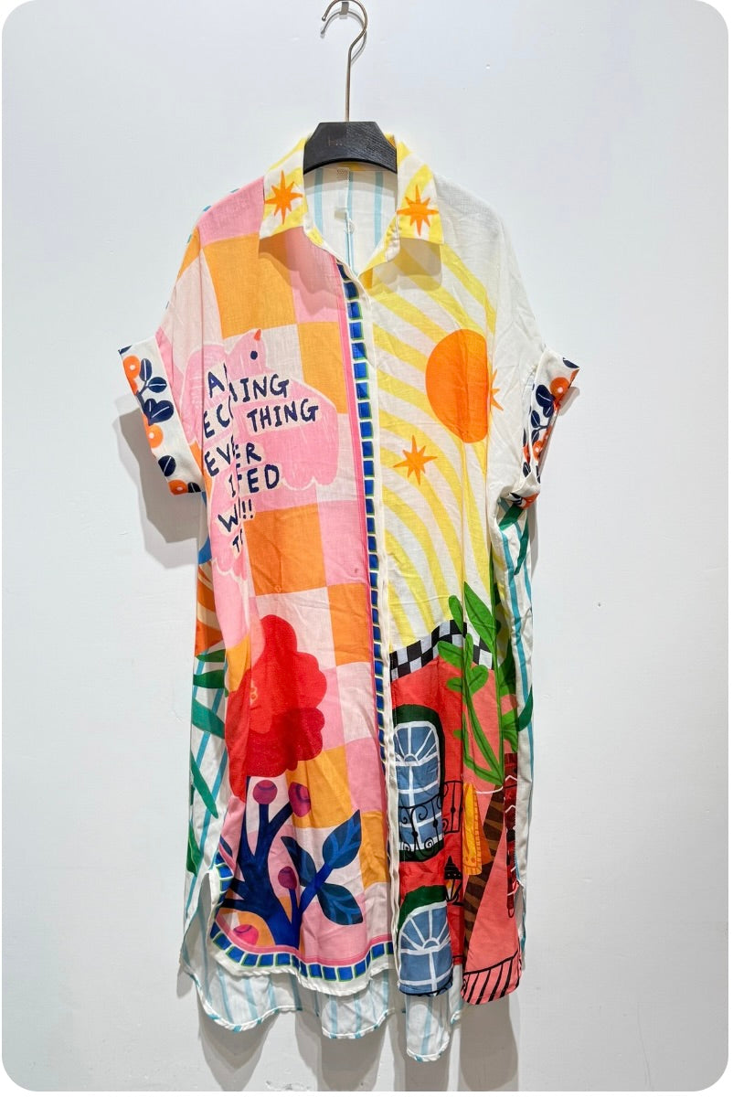 2493 Sun Onesize Italian Oversized Button Down Dress