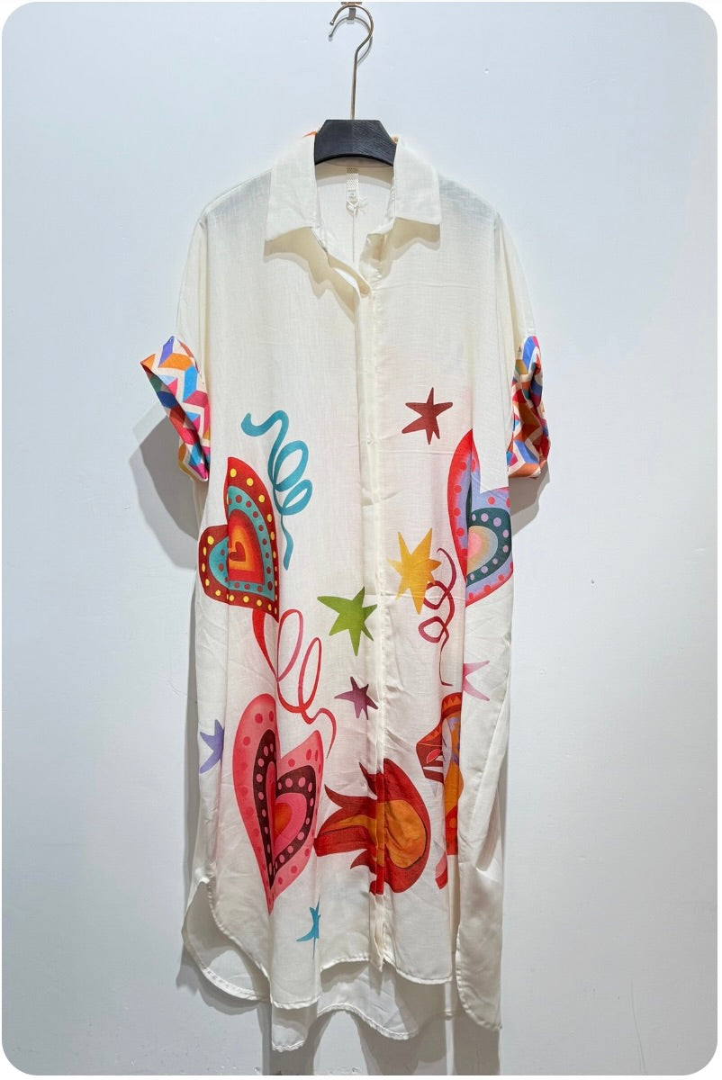 2494 Hearts Onesize Italian Oversized Button Down Dress