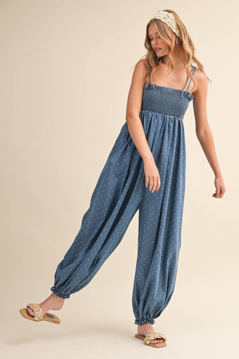 2429 Polka Dot Denim Jumpsuit