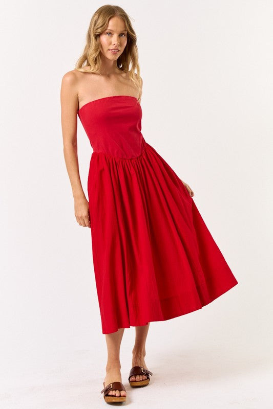 1750 Strapless Red Midi Dress