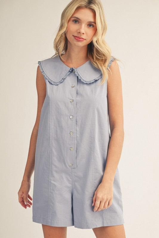 2224 Denim Ruffled Neck Romper