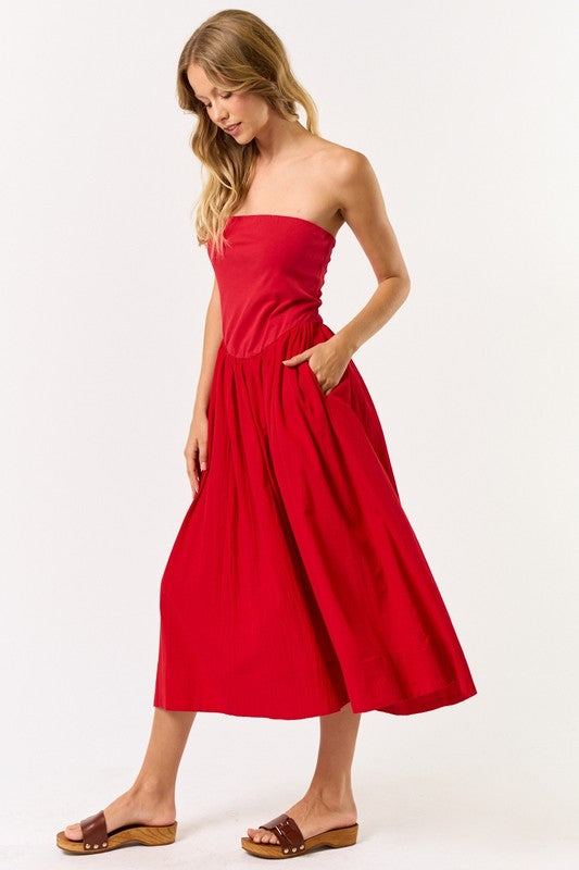 1750 Strapless Red Midi Dress