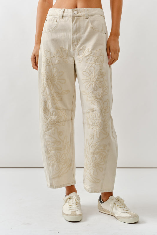 2366 Beige Embroidered Barrel