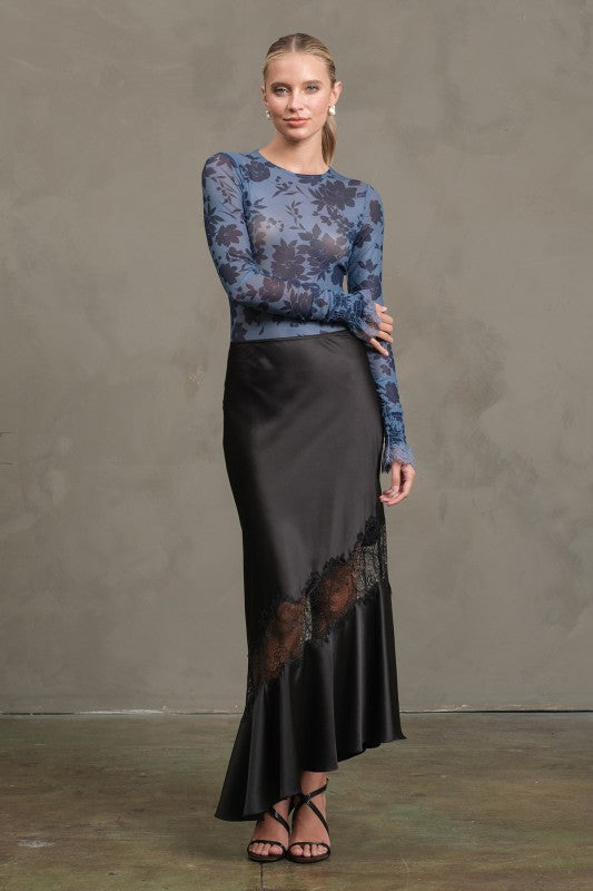 1865 Black Satin Lace Skirt