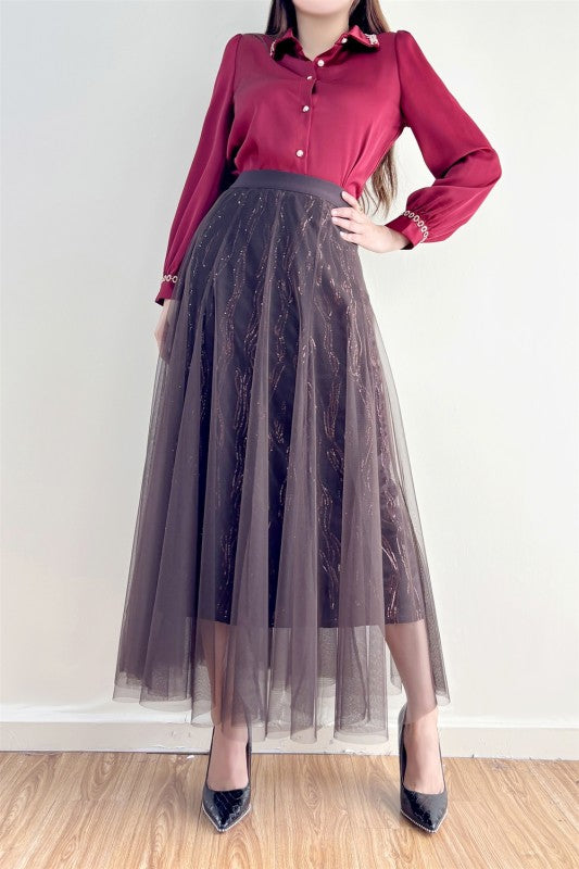 1955 Brown Tull & Sequin Skirt