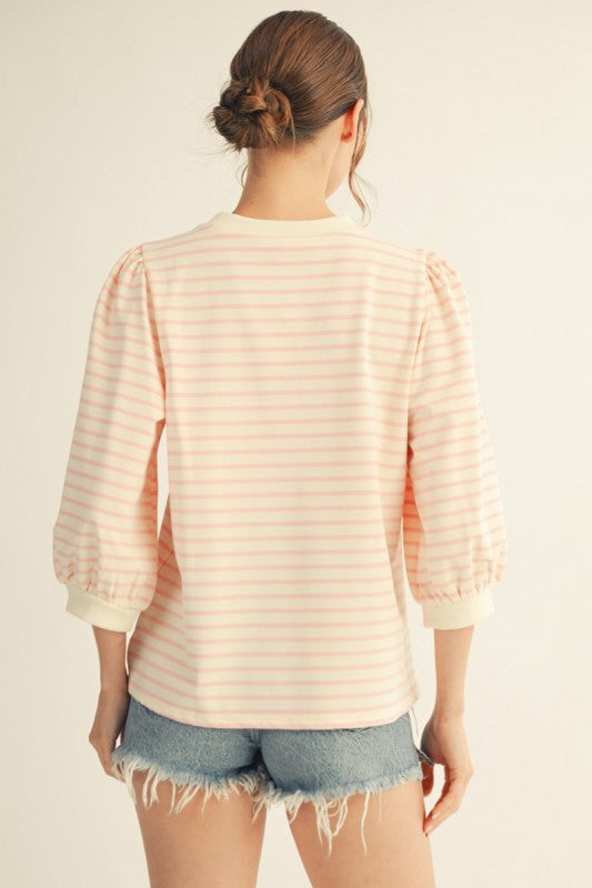 2044 Striped Drinks 3/4 Sleeve Top