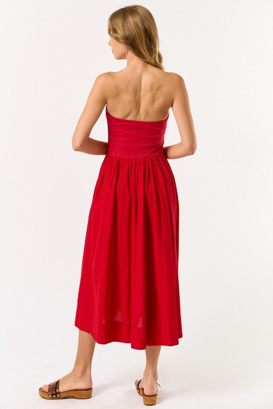 1750 Strapless Red Midi Dress