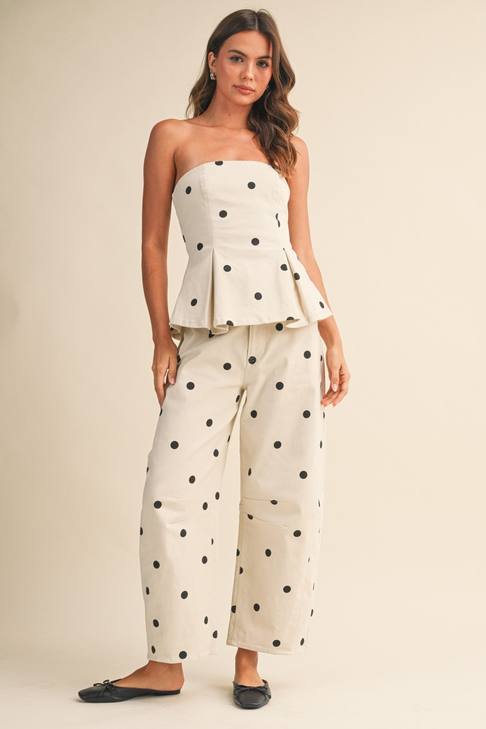 2566 Polka Dots Peplum Pant Set
