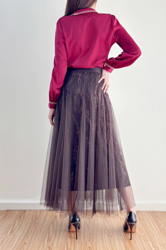 1955 Brown Tull & Sequin Skirt