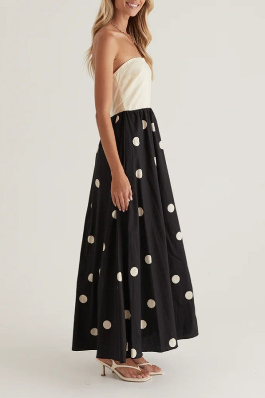 1805 Strapless Polka Dots Maxi Dress
