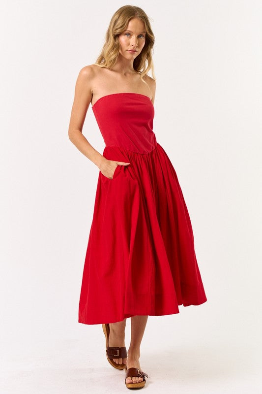 1750 Strapless Red Midi Dress