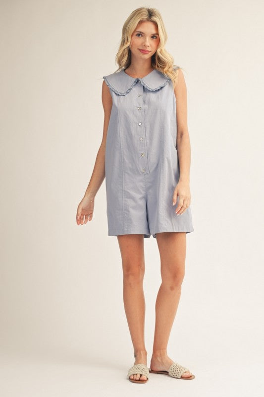 2224 Denim Ruffled Neck Romper