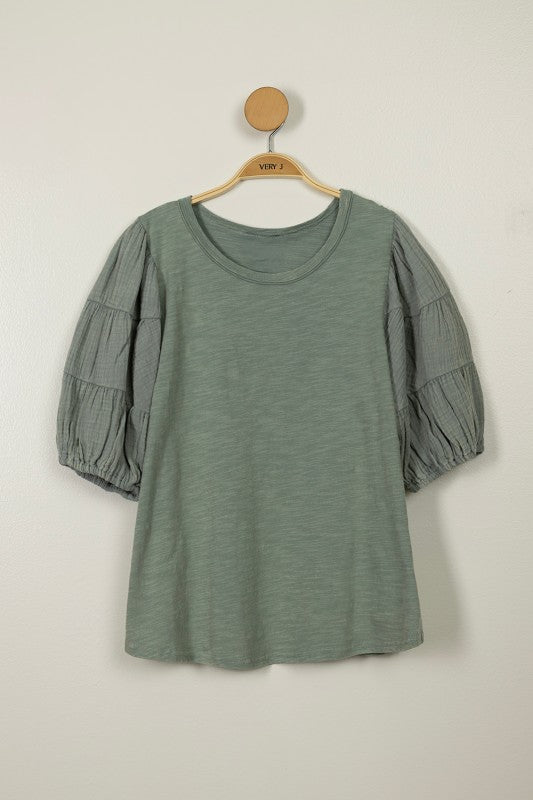 2111 Puff Sleeve Cotton T-Shirt