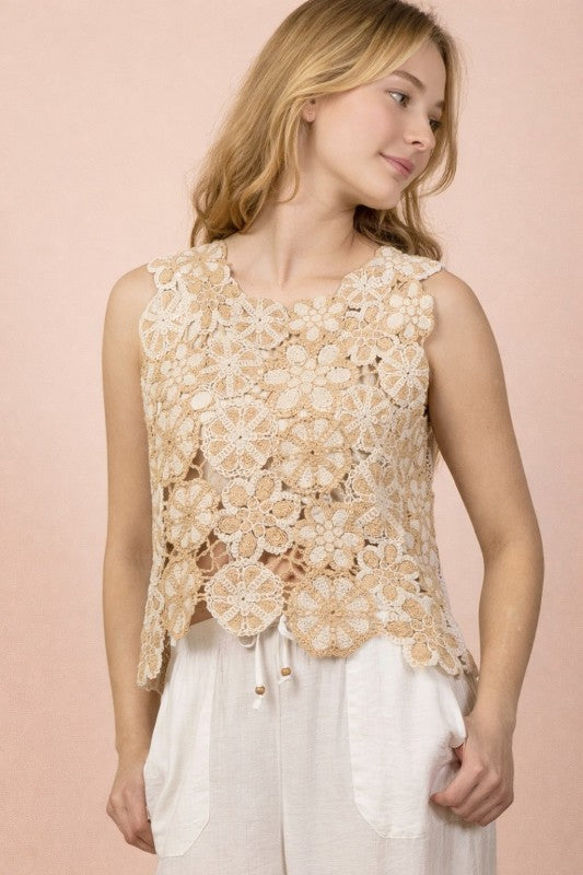 2239 Floral Crochet Top