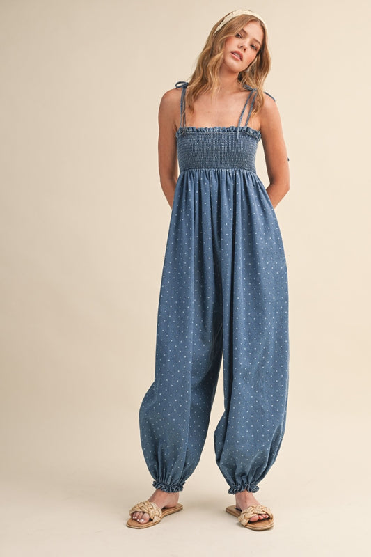 2429 Polka Dot Denim Jumpsuit