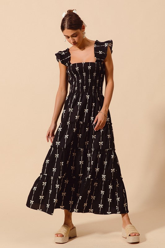 Mini Bow Print Midi Dress