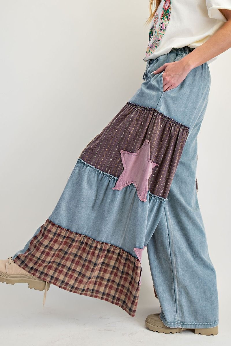 2504 Stars Wide Leg Patchwork Pant