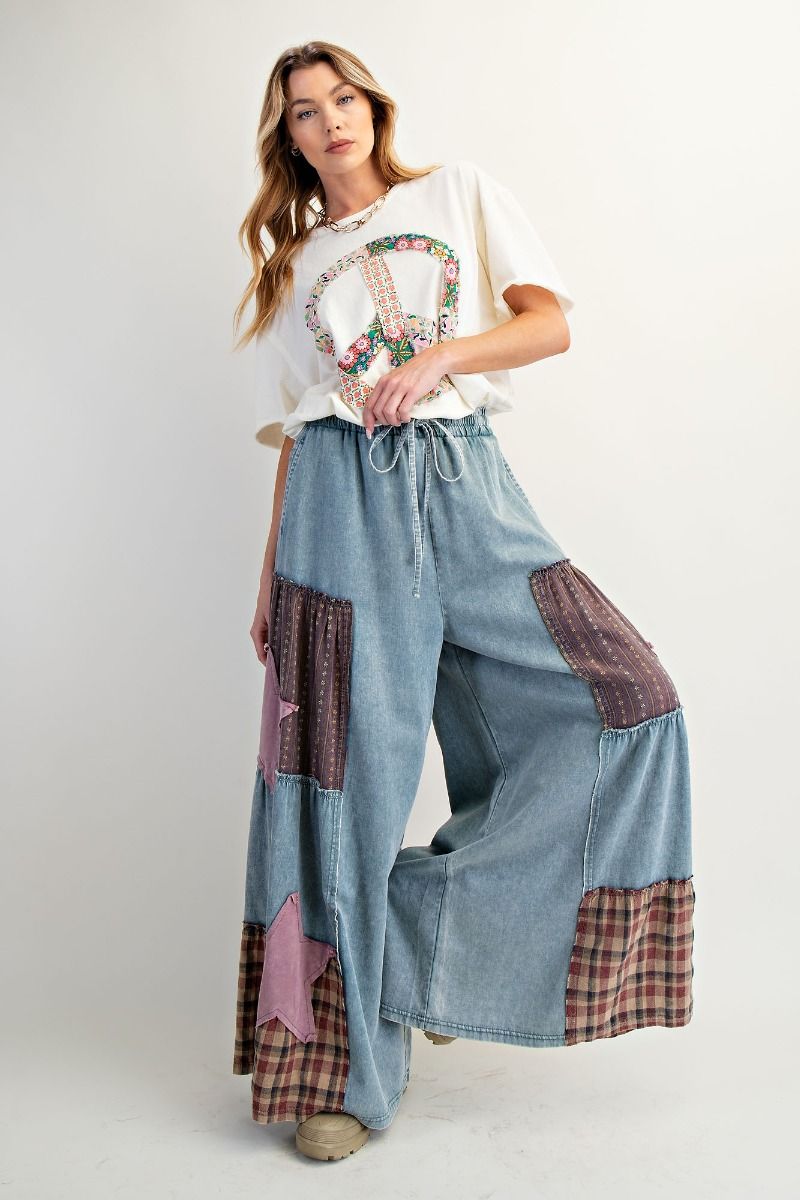 2504 Stars Wide Leg Patchwork Pant
