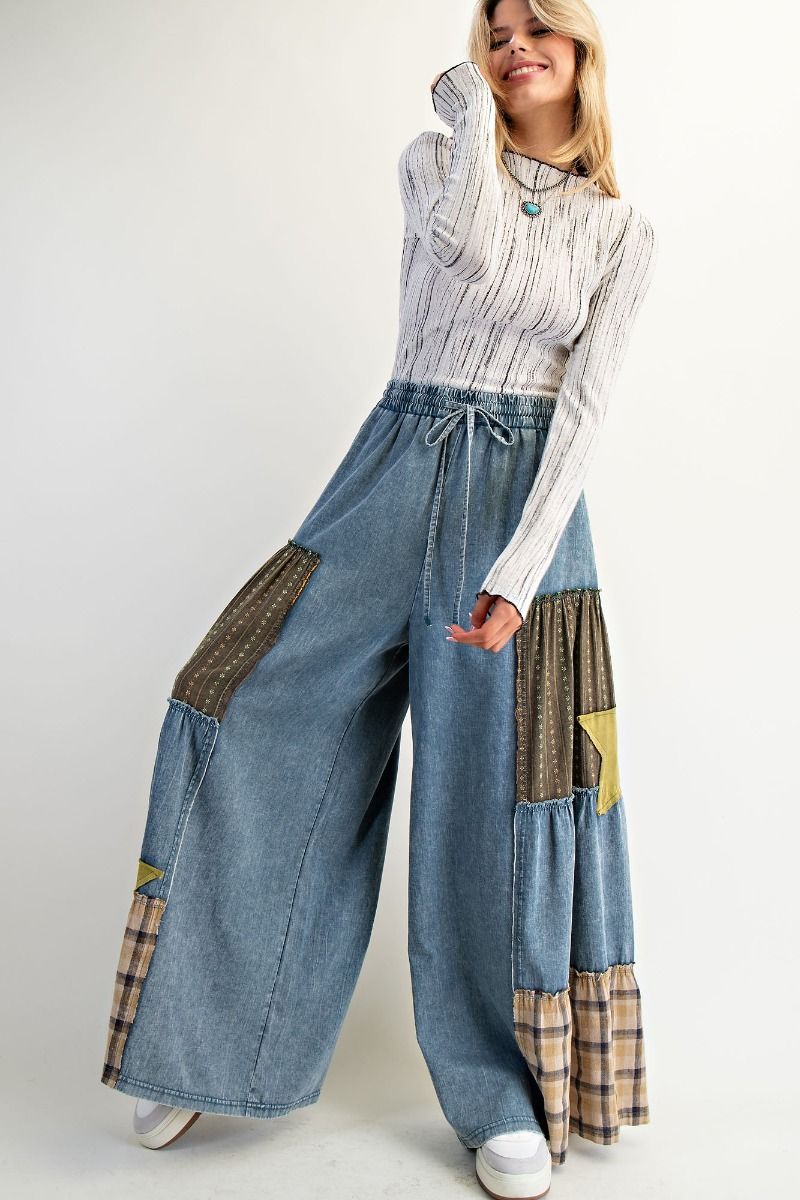 2504 Stars Wide Leg Patchwork Pant