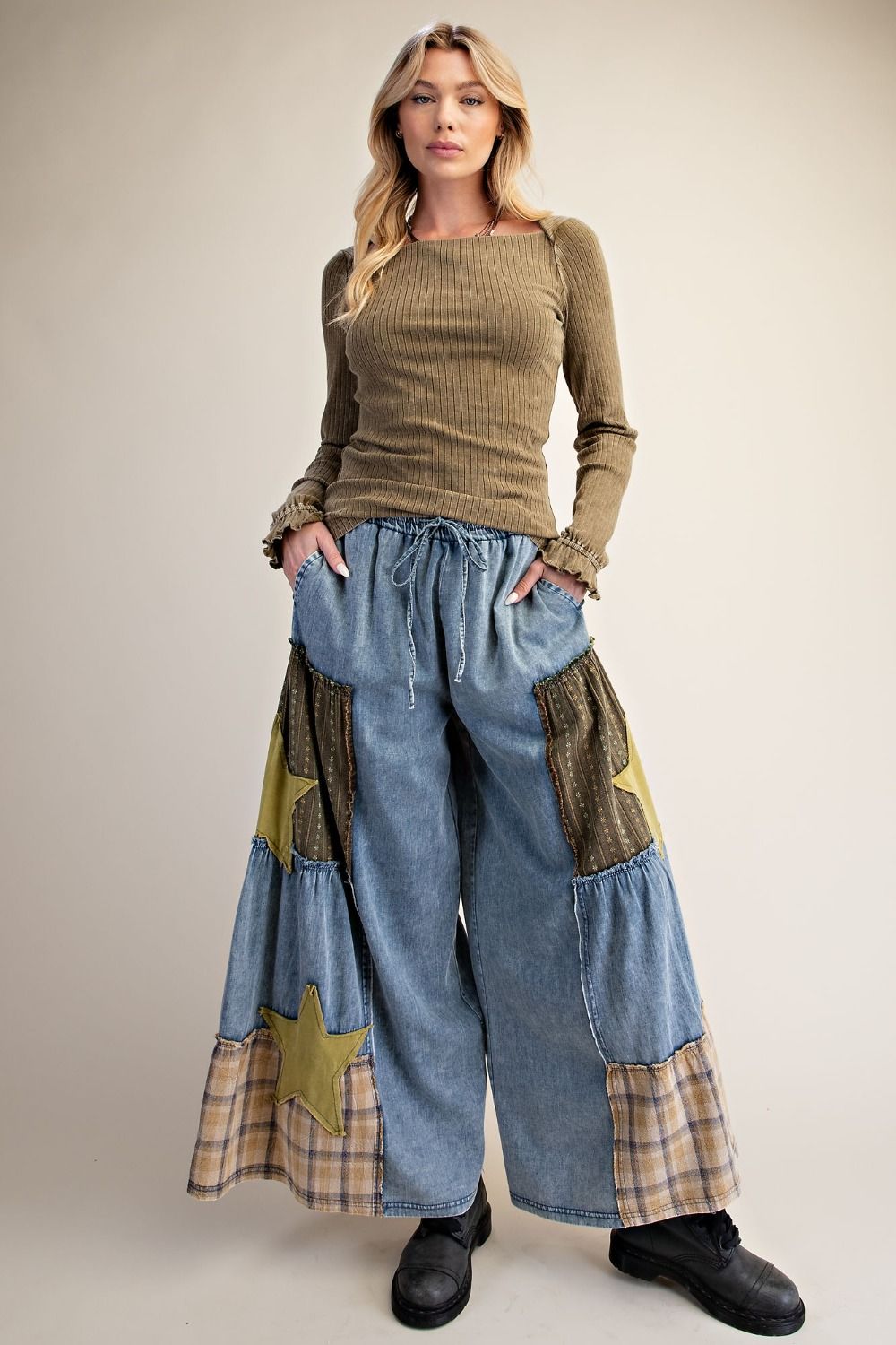 2504 Stars Wide Leg Patchwork Pant
