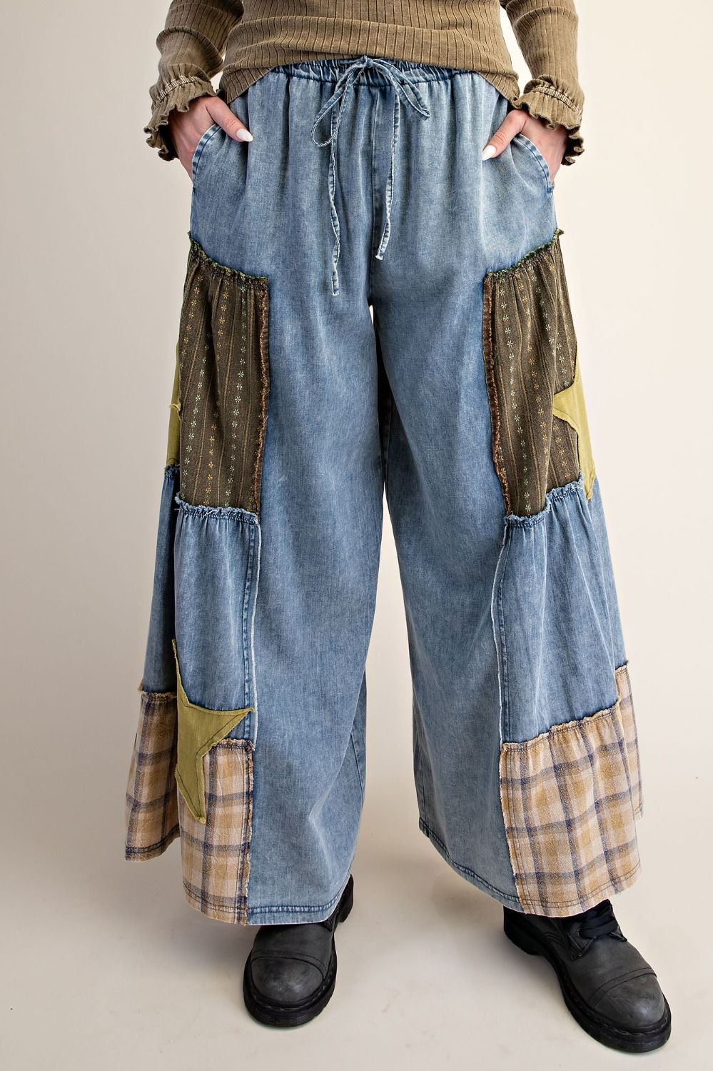 2504 Stars Wide Leg Patchwork Pant
